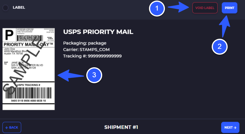 shipping label generated